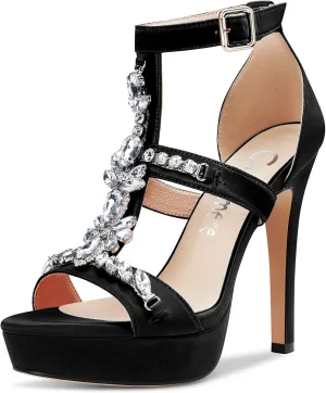 Castamere Women Stiletto High Heel Platform Peep Open Toe Sandals Roman Diamond Crystal Wedding Party Sexy 5.1 Inches Heels