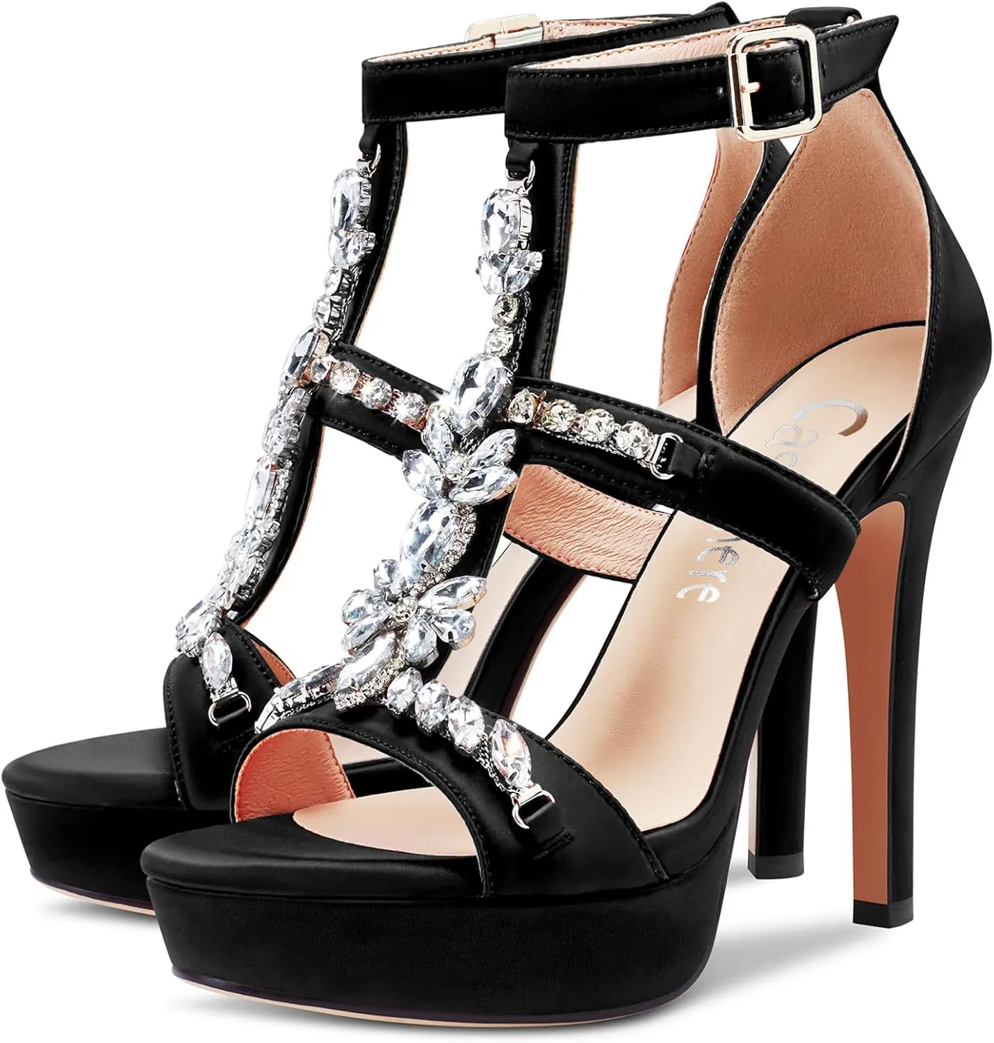 Castamere Women Stiletto High Heel Platform Peep Open Toe Sandals Roman Diamond Crystal Wedding Party Sexy 5.1 Inches Heels