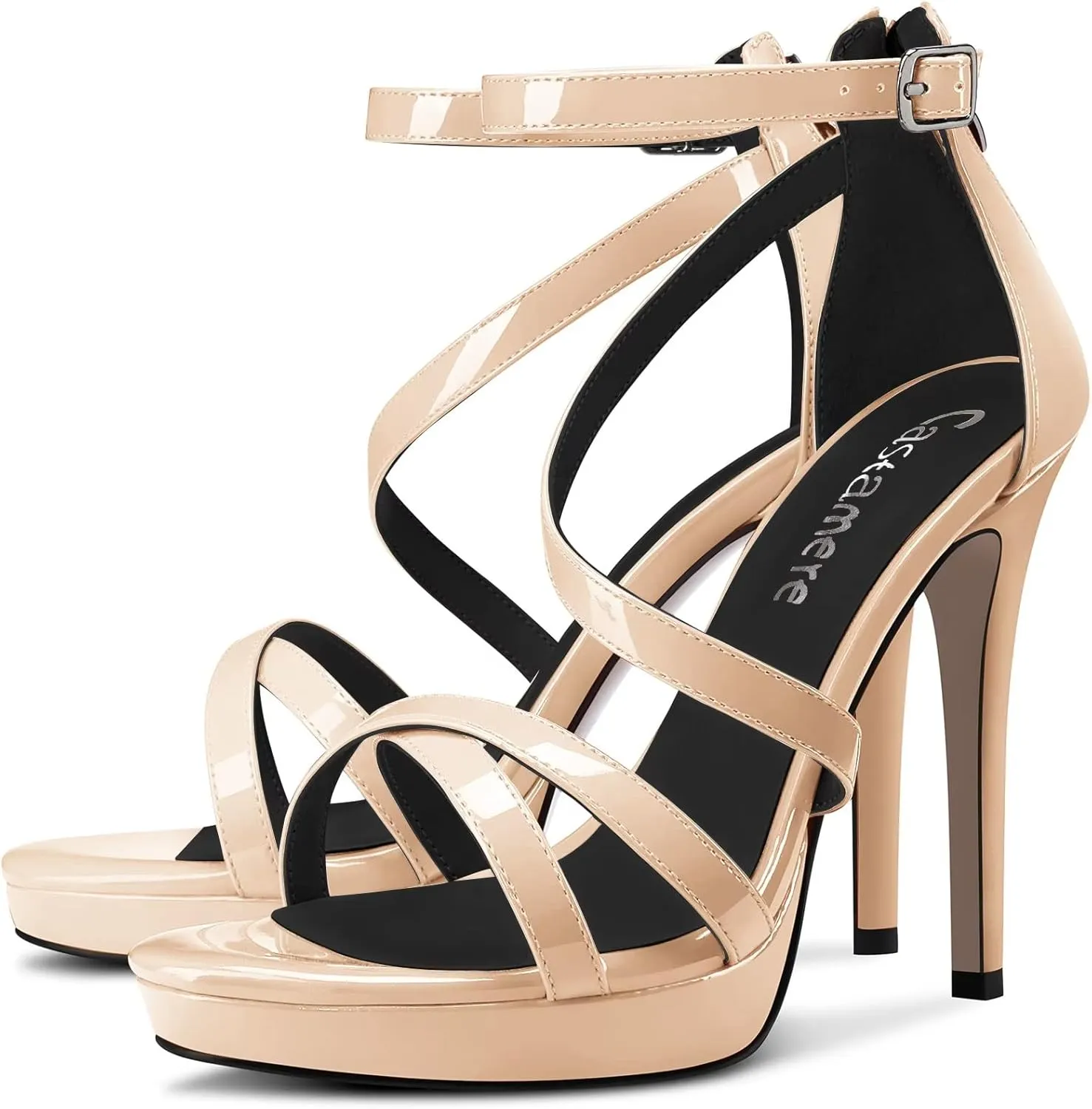 Castamere Women Stiletto High Platform Heel Open Toe Ankle Strap Gladiator Sandals Zipper Party Dress 4.7 Inches Heels
