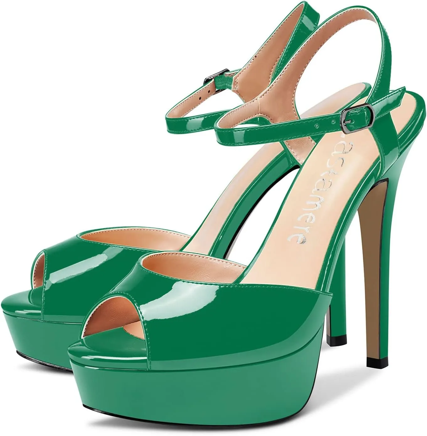 Castamere Women Stiletto High Platform Heel Peep Open Toe Sandals Ankle Strap Slingback Buckle Pumps Wedding Party Dress Shoes 5 Inches Heels