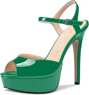 Castamere Women Stiletto High Platform Heel Peep Open Toe Sandals Ankle Strap Slingback Buckle Pumps Wedding Party Dress Shoes 5 Inches Heels