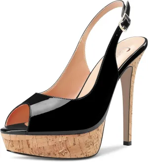 Castamere Women Stiletto High Platform Heel Peep Open Toe Slingback Sandals Classic Wedding Sexy 5.1 Inches Heels Pumps
