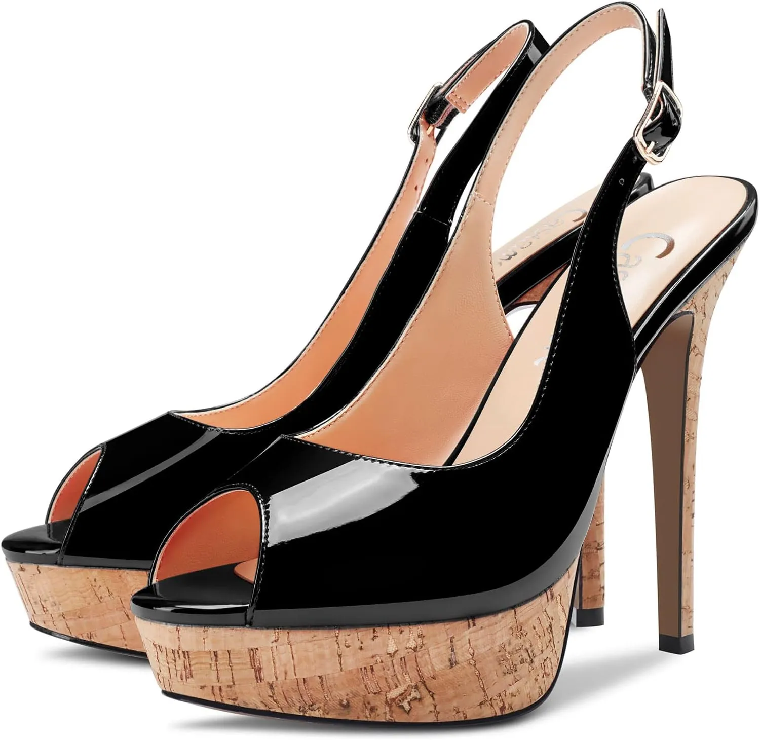 Castamere Women Stiletto High Platform Heel Peep Open Toe Slingback Sandals Classic Wedding Sexy 5.1 Inches Heels Pumps