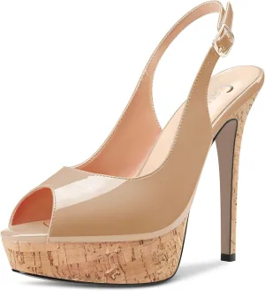 Castamere Women Stiletto High Platform Heel Peep Open Toe Slingback Sandals Classic Wedding Sexy 5.1 Inches Heels Pumps