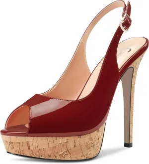 Castamere Women Stiletto High Platform Heel Peep Open Toe Slingback Sandals Classic Wedding Sexy 5.1 Inches Heels Pumps
