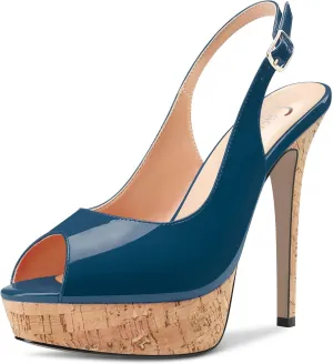 Castamere Women Stiletto High Platform Heel Peep Open Toe Slingback Sandals Classic Wedding Sexy 5.1 Inches Heels Pumps