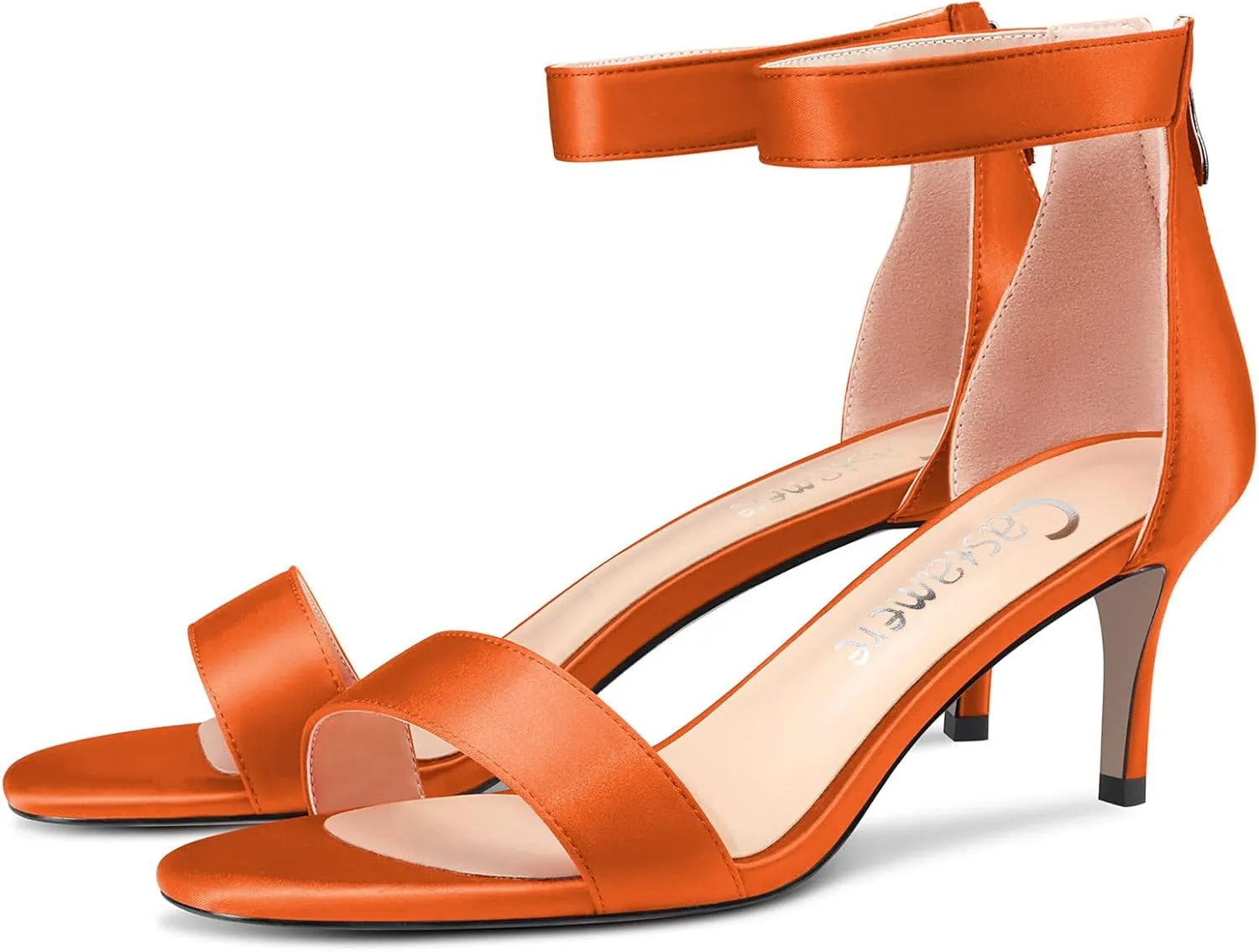 Castamere Women Stiletto Kitten Heel Peep Open Toe Ankle Strap Sandals Classic Cute Dress 2.4 Inches Heels