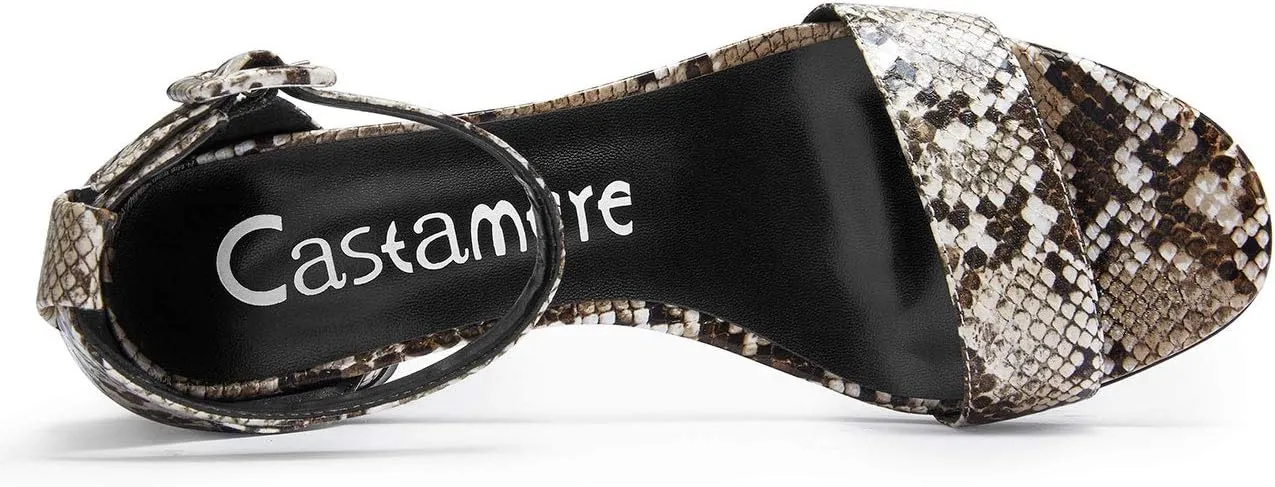 Castamere Womens Chunky Block Heel Sandals Ankle Strap Open Toe Buckle 5CM Heels Sandal