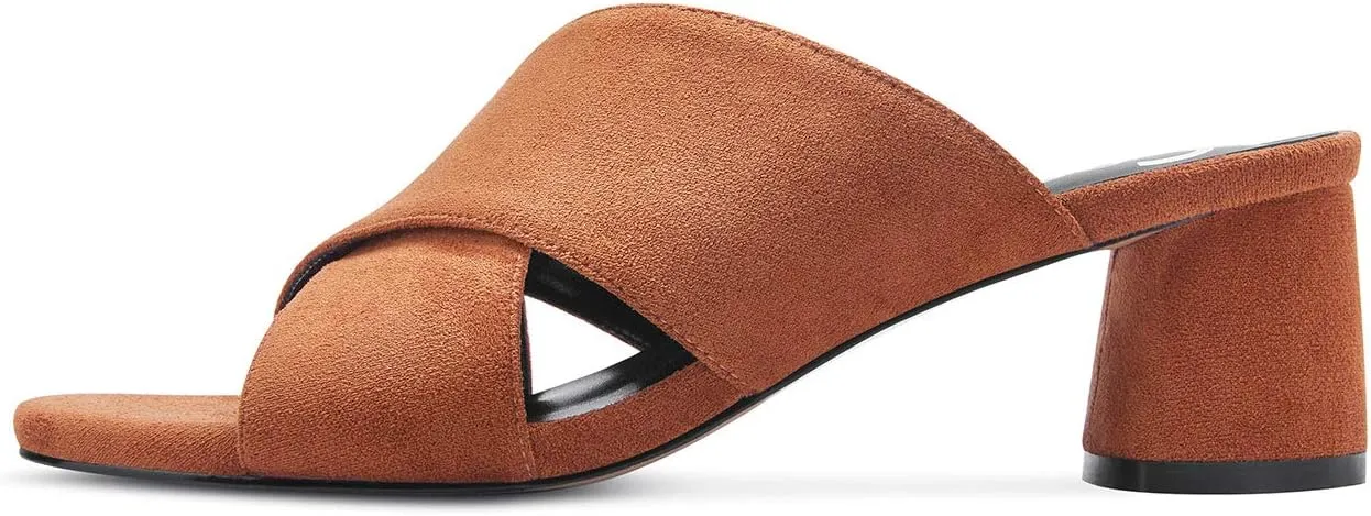Castamere Womens Chunky Block Heels Slippers Slip-on Strappy Open Toe Sandals 5CM Heeled Sandal