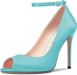 Castamere Women's High Heel Stilettos Peep Open Toe Pumps Ankle Strap Dress Wedding Sandals 3.9 Inches Heels