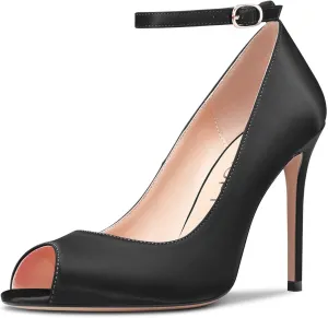 Castamere Women's High Heel Stilettos Peep Open Toe Pumps Ankle Strap Dress Wedding Sandals 3.9 Inches Heels