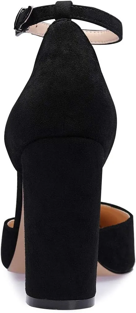 Castamere Womens High Heels Chunky Block Heel Sandals Pointed Toe Ankle Strap Pumps 10CM