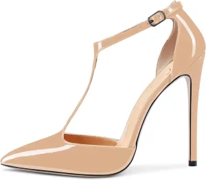 Castamere Womens High Stiletto Heel Close Pointed Toe Pumps T-Strap Ankle Strap Sandals Clear Dress Wedding Shoes