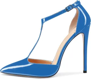 Castamere Womens High Stiletto Heel Close Pointed Toe Pumps T-Strap Ankle Strap Sandals Clear Dress Wedding Shoes
