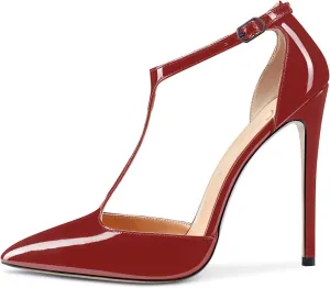 Castamere Womens High Stiletto Heel Close Pointed Toe Pumps T-Strap Ankle Strap Sandals Clear Dress Wedding Shoes