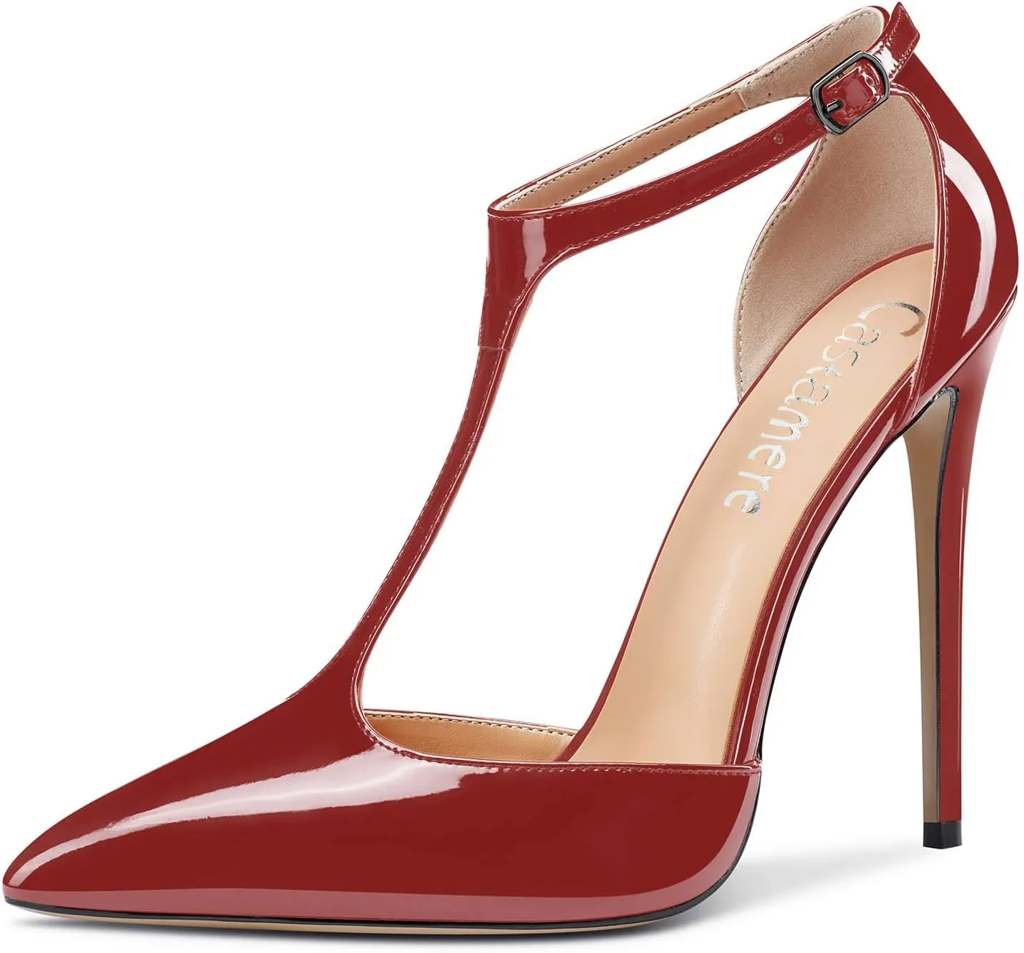 Castamere Womens High Stiletto Heel Close Pointed Toe Pumps T-Strap Ankle Strap Sandals Clear Dress Wedding Shoes