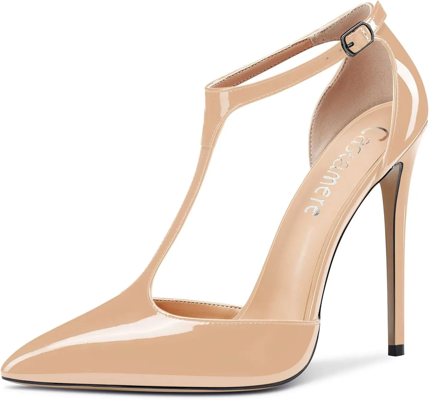 Castamere Womens High Stiletto Heel Close Pointed Toe Pumps T-Strap Ankle Strap Sandals Clear Dress Wedding Shoes