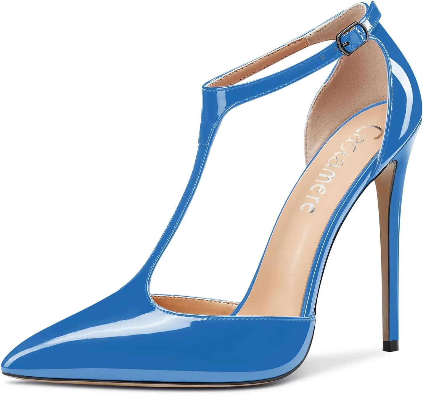 Castamere Womens High Stiletto Heel Close Pointed Toe Pumps T-Strap Ankle Strap Sandals Clear Dress Wedding Shoes