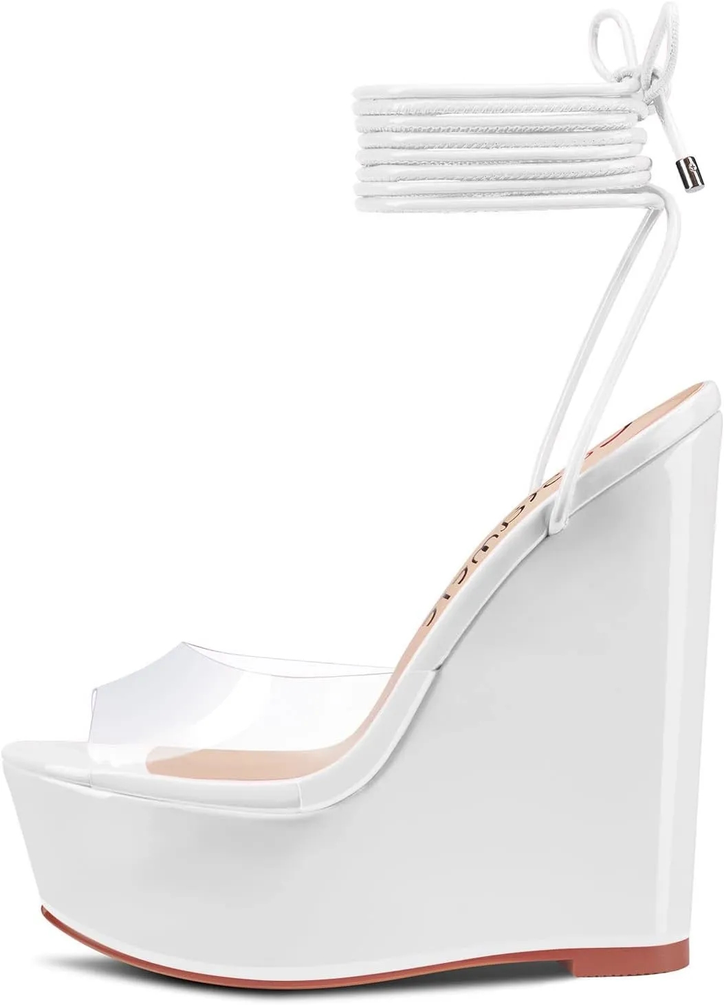 Castamere Womens High Wedge Platform Heel Peep Open Toe Ankle Strap Sandals Lace Wedding Clear Dress Shoes 5.9 Inches Heels