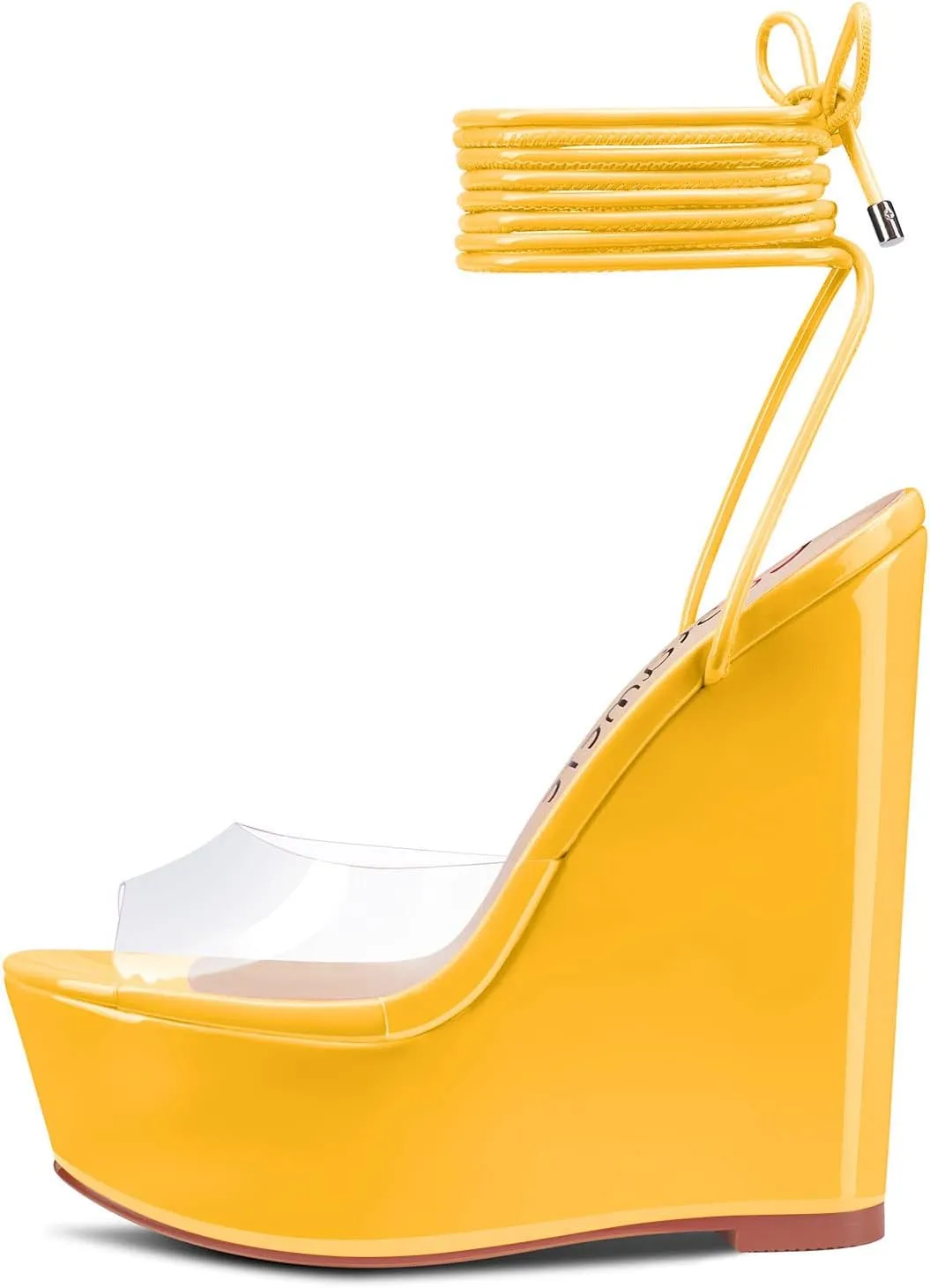 Castamere Womens High Wedge Platform Heel Peep Open Toe Ankle Strap Sandals Lace Wedding Clear Dress Shoes 5.9 Inches Heels