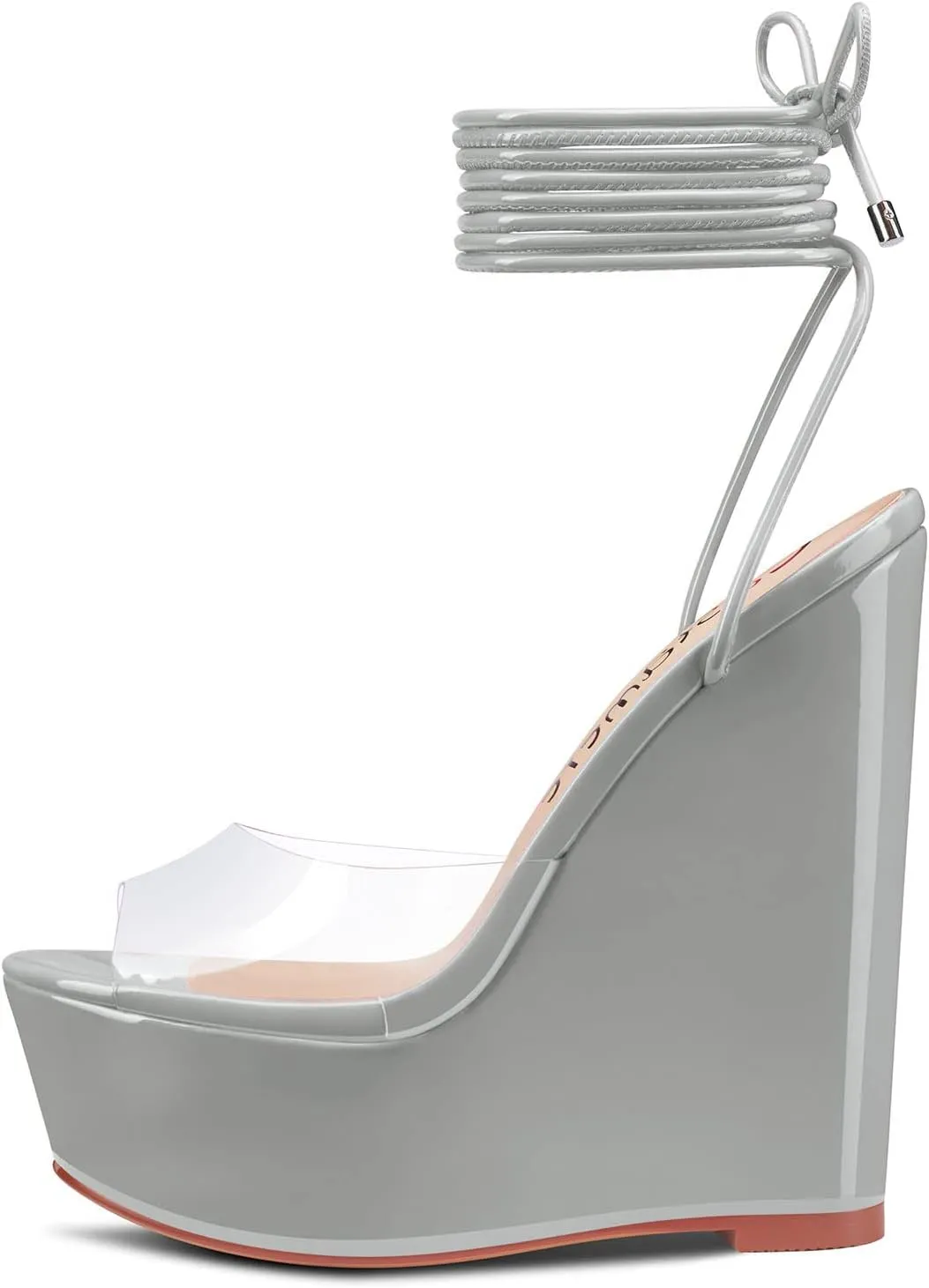 Castamere Womens High Wedge Platform Heel Peep Open Toe Ankle Strap Sandals Lace Wedding Clear Dress Shoes 5.9 Inches Heels