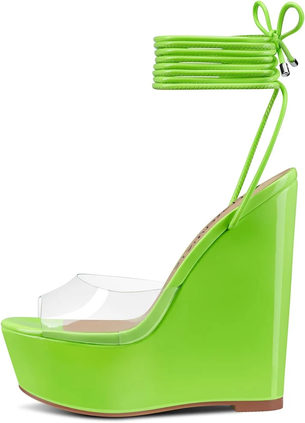 Castamere Womens High Wedge Platform Heel Peep Open Toe Ankle Strap Sandals Lace Wedding Clear Dress Shoes 5.9 Inches Heels