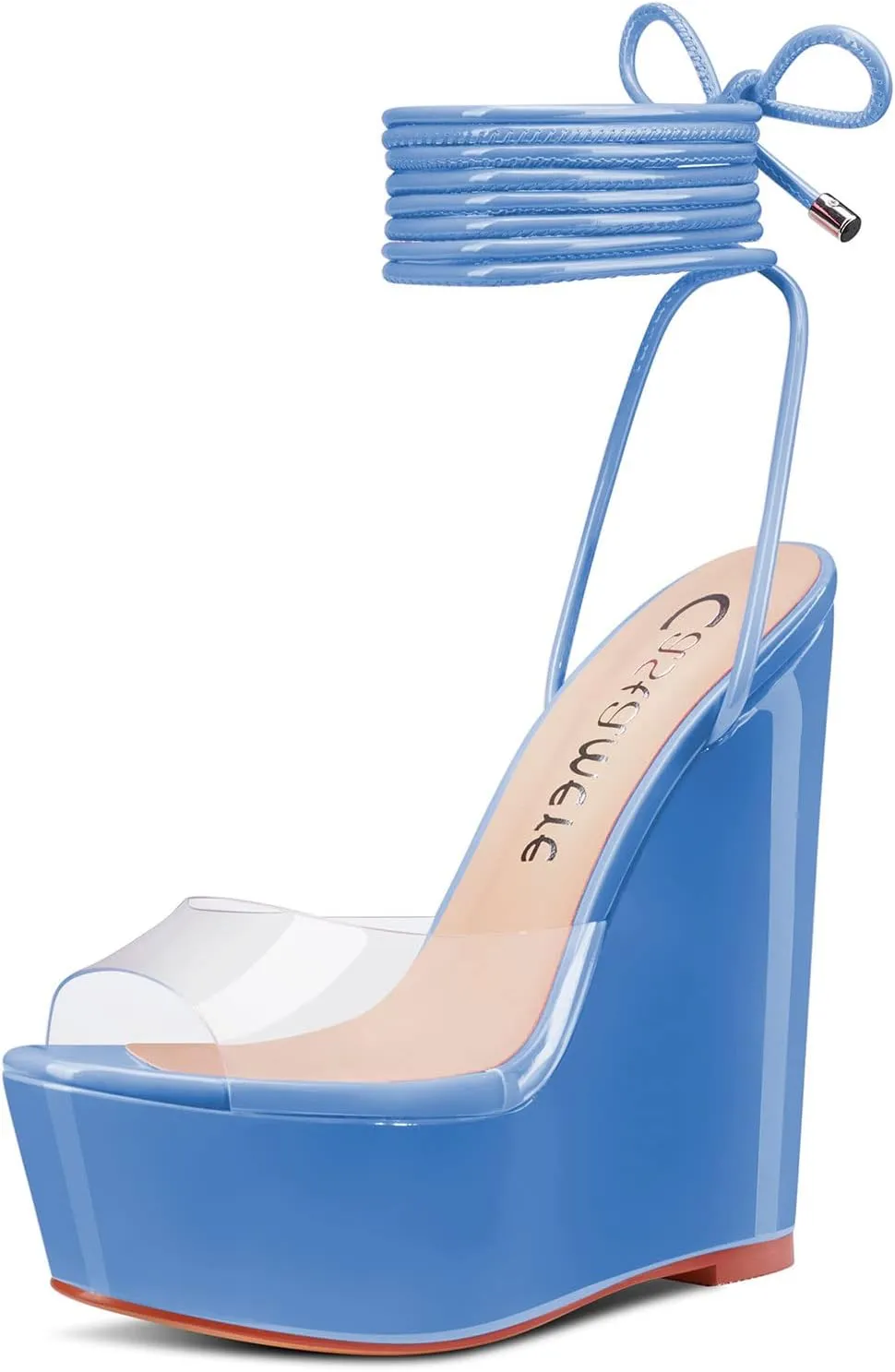 Castamere Womens High Wedge Platform Heel Peep Open Toe Ankle Strap Sandals Lace Wedding Clear Dress Shoes 5.9 Inches Heels