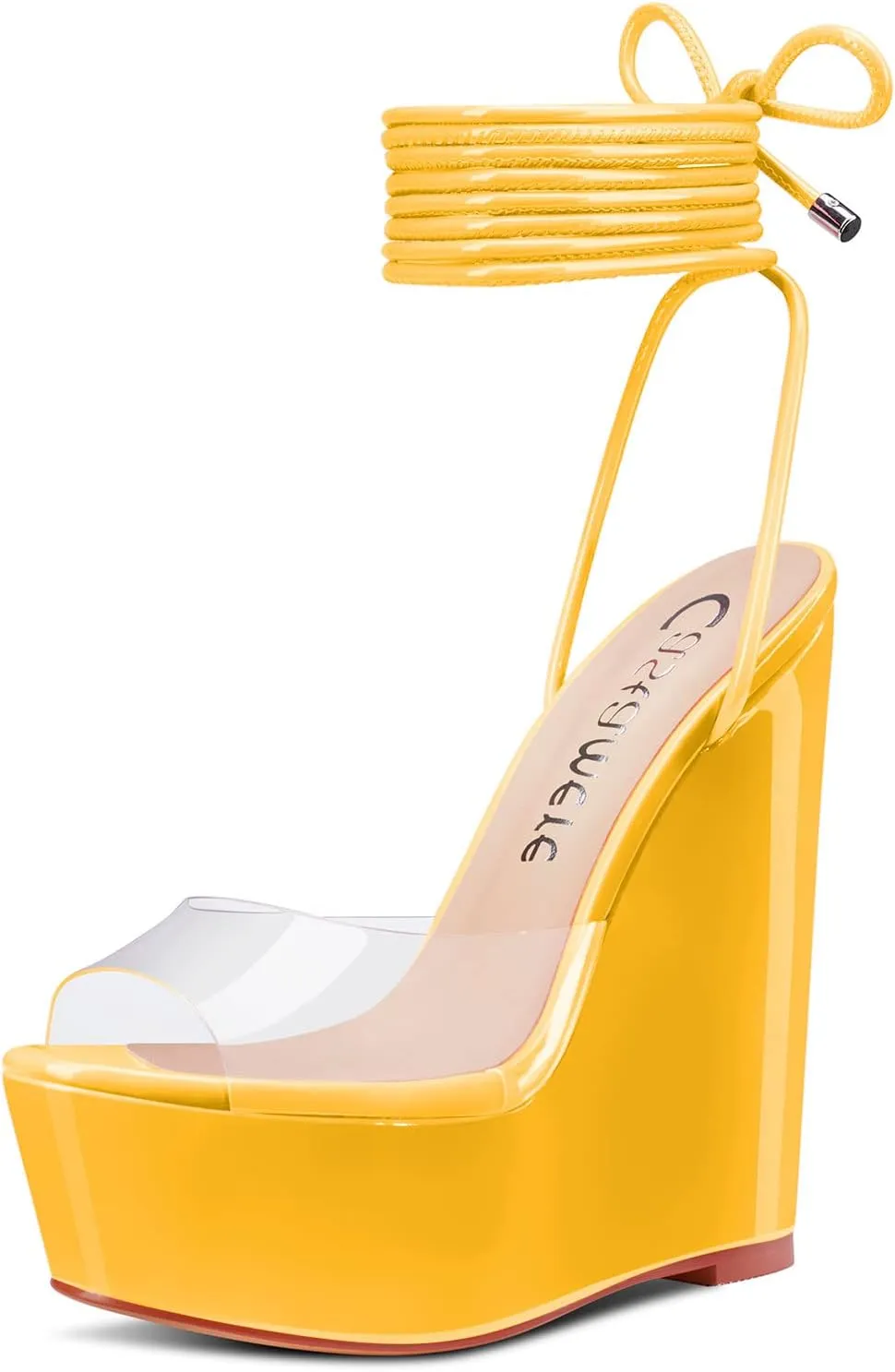 Castamere Womens High Wedge Platform Heel Peep Open Toe Ankle Strap Sandals Lace Wedding Clear Dress Shoes 5.9 Inches Heels