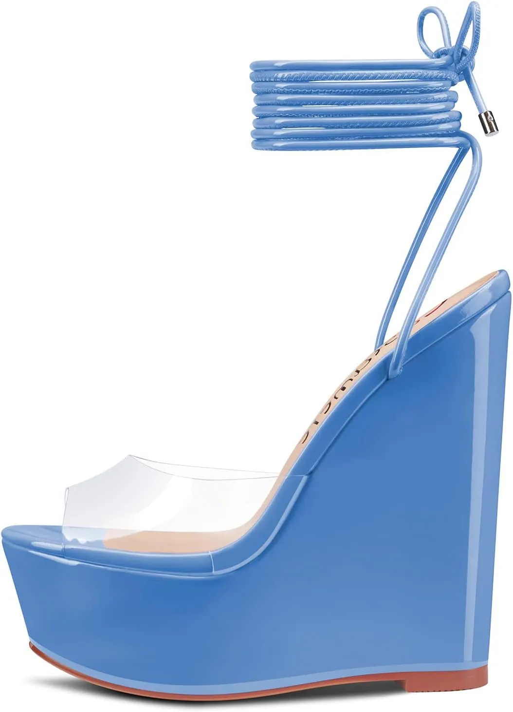 Castamere Womens High Wedge Platform Heel Peep Open Toe Ankle Strap Sandals Lace Wedding Clear Dress Shoes 5.9 Inches Heels