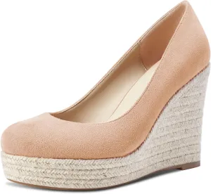 Castamere Womens Platform High Heel Round Toe Pumps Slip-on Wedding Office Classic Shoes 3.9 Inches Heels