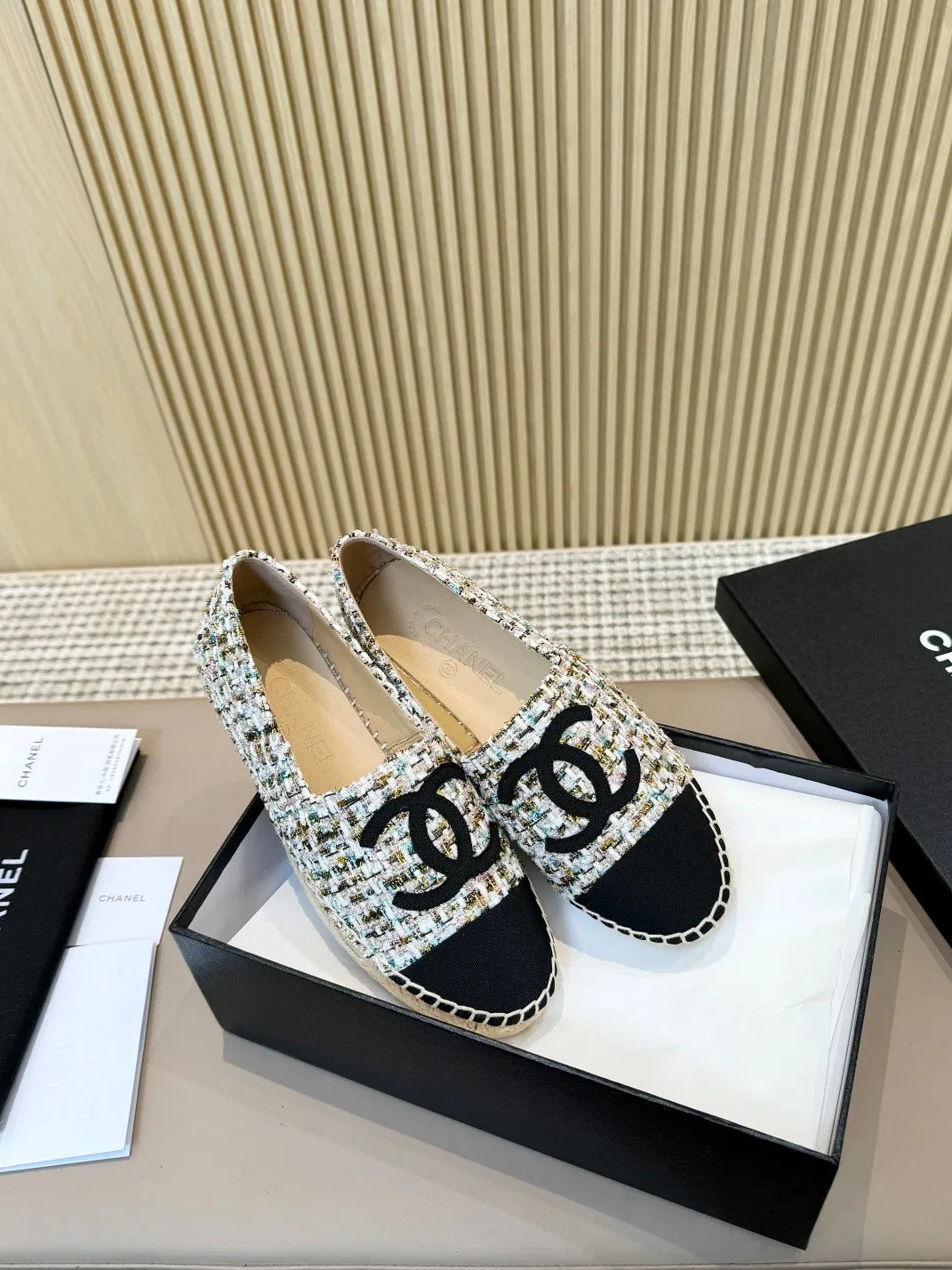 cc espadrilles multicolor tweed black grosgrain