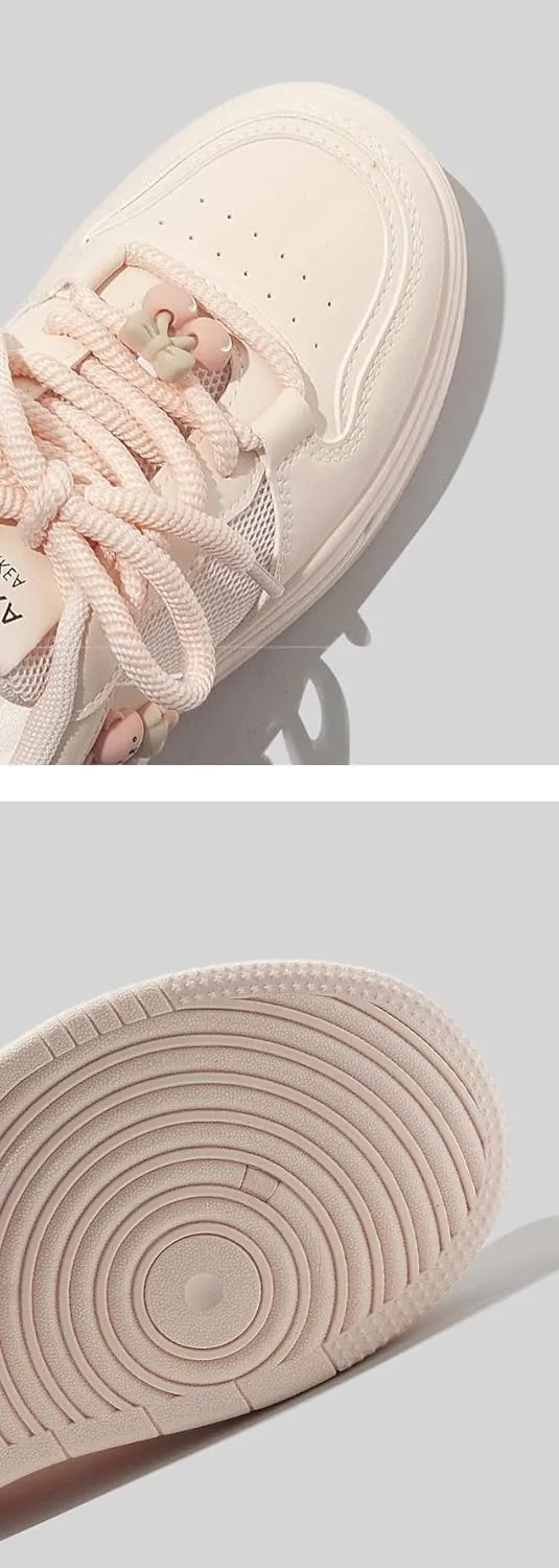 Cherry Bear Charms Retro Chunky Sneakers for Women & Girls - Breathable Mesh Kawaii Shoes, White Casual Trainers for Back to School, Campus Strolls, Beach Travel, Y2K Minimalist Streetwear Style