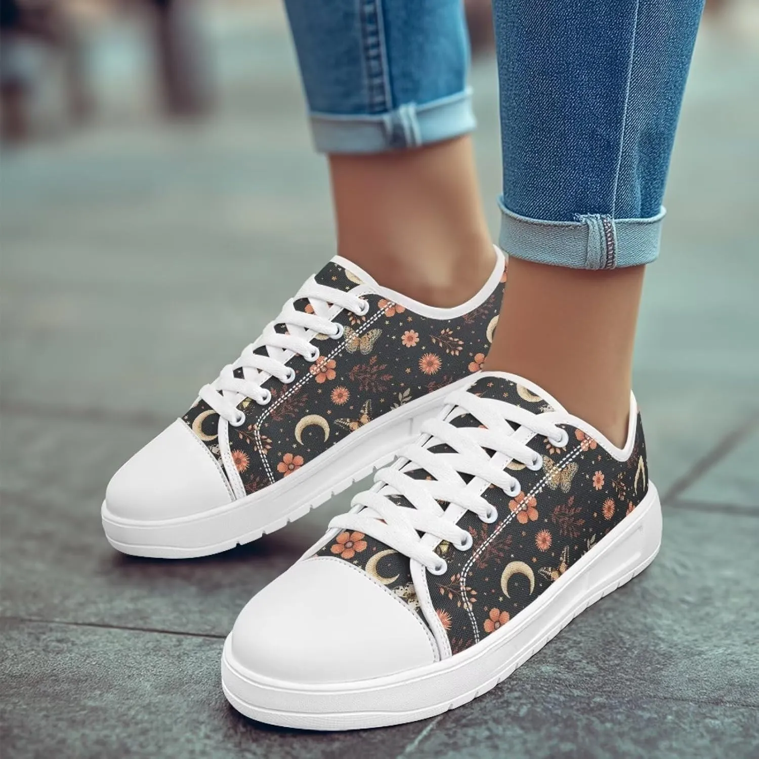 Classic Fashion Sneakers Canvas Shoes for Women Lace Up Low Top Canvas Casual Sneakers Lightweight Breathable Wide Toe Shoes