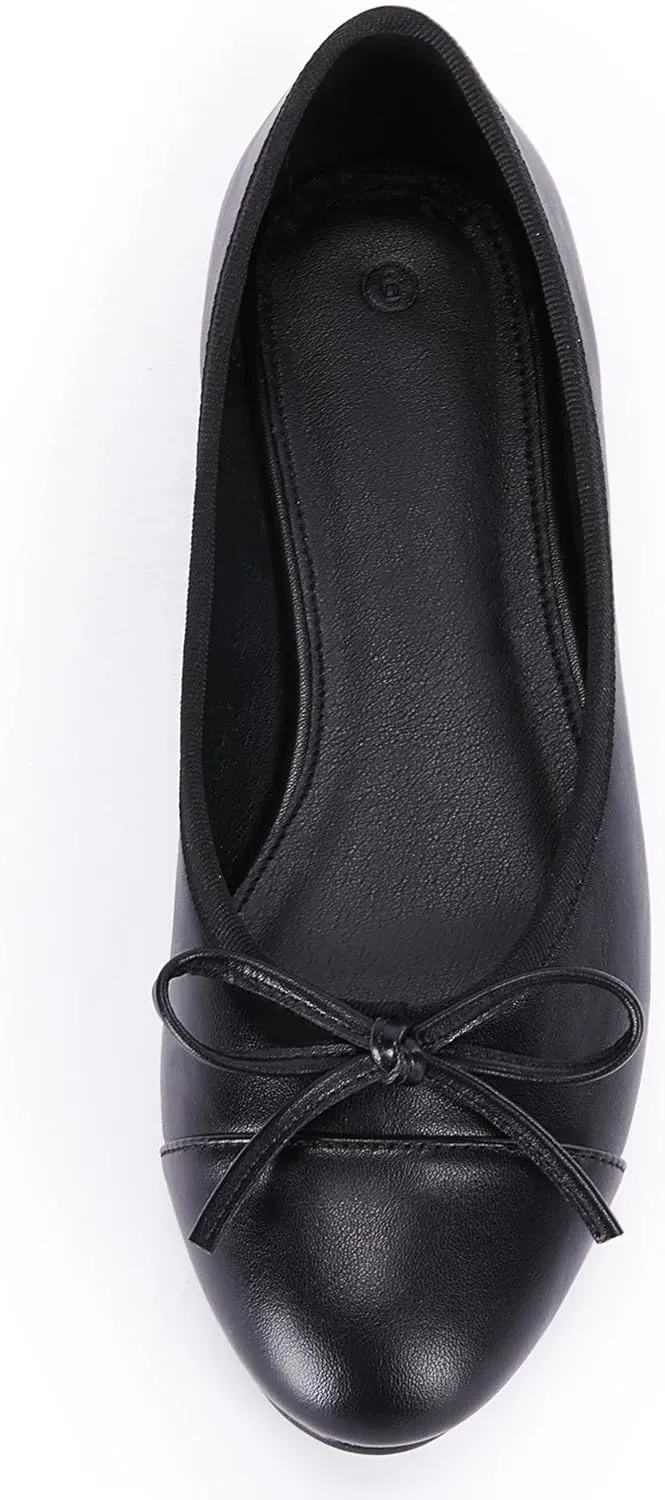 Coutgo Womens Cap Toe Ballet Flats Bow Pointed Toe Slip On Office Work Comfort Dress Party Flat Shoes