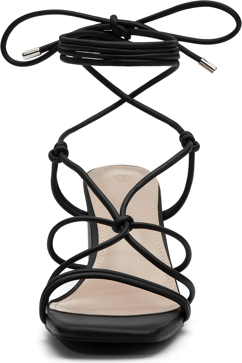 Coutgo Women's Chunky Heel Sandals Lace Up Heels Square Toe Strappy Straps Party Shoes