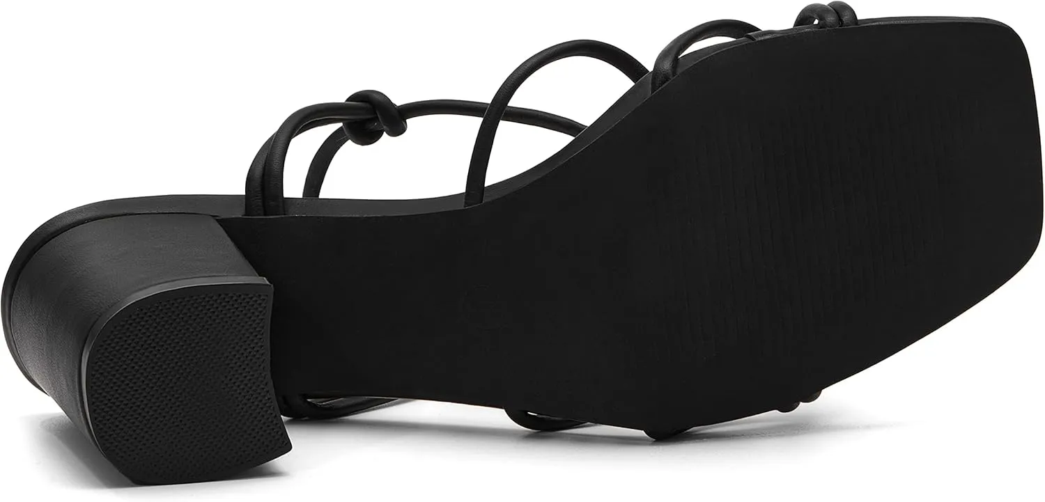 Coutgo Women's Chunky Heel Sandals Lace Up Heels Square Toe Strappy Straps Party Shoes