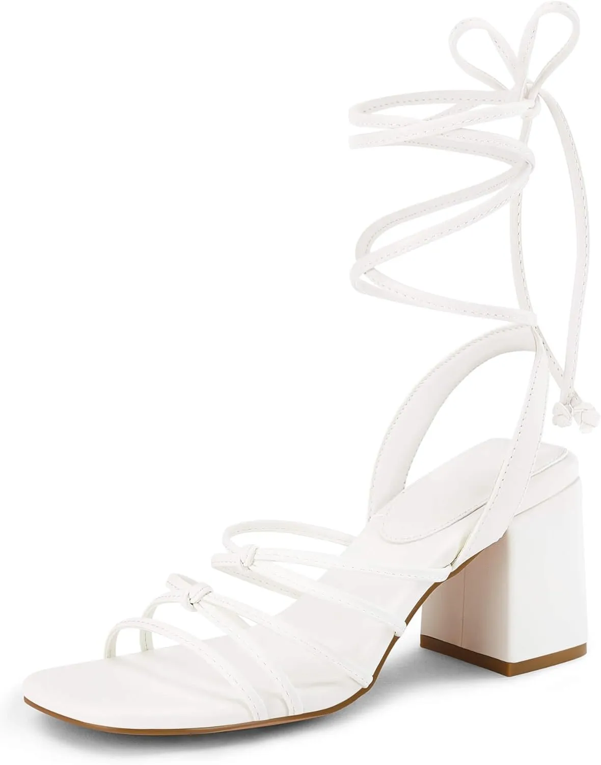 Coutgo Women's Strappy Chunky Heels Sandals Lace Up Block Heel Square Open Toe Dress Shoes
