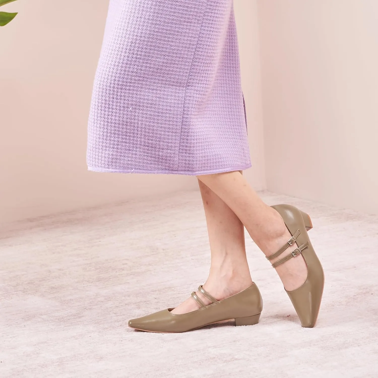 C.Paravano Women's Mary Jane Flats with Narrow Square Toe & Double Adjustable Straps - Low Block Heel Dress Pumps for Party, Office, Daily Wear