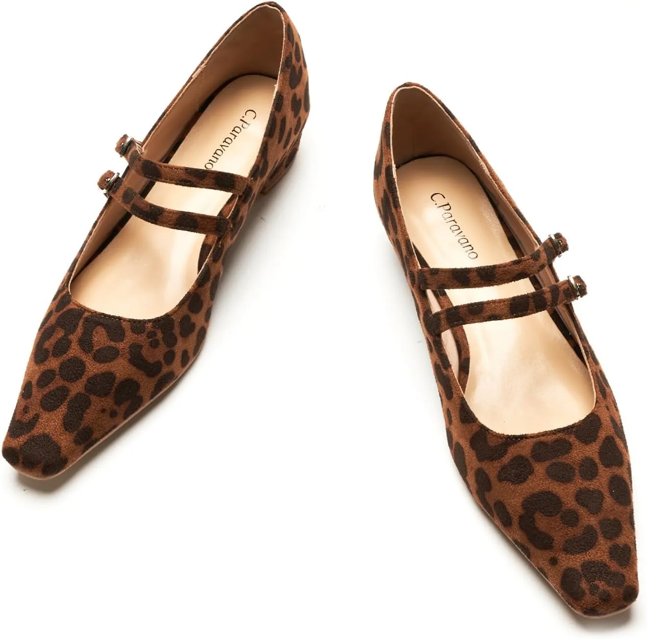 C.Paravano Women's Mary Jane Flats with Narrow Square Toe & Double Adjustable Straps - Low Block Heel Dress Pumps for Party, Office, Daily Wear