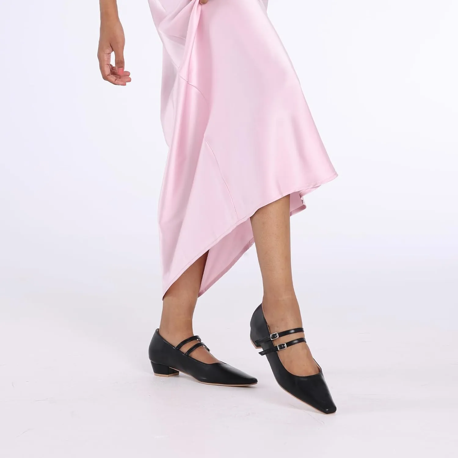 C.Paravano Women's Mary Jane Flats with Narrow Square Toe & Double Adjustable Straps - Low Block Heel Dress Pumps for Party, Office, Daily Wear