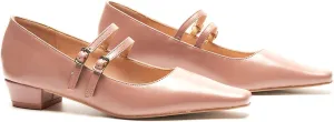 C.Paravano Women's Mary Jane Flats with Narrow Square Toe & Double Adjustable Straps - Low Block Heel Dress Pumps for Party, Office, Daily Wear