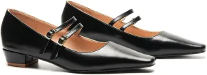 C.Paravano Women's Mary Jane Flats with Narrow Square Toe & Double Adjustable Straps - Low Block Heel Dress Pumps for Party, Office, Daily Wear