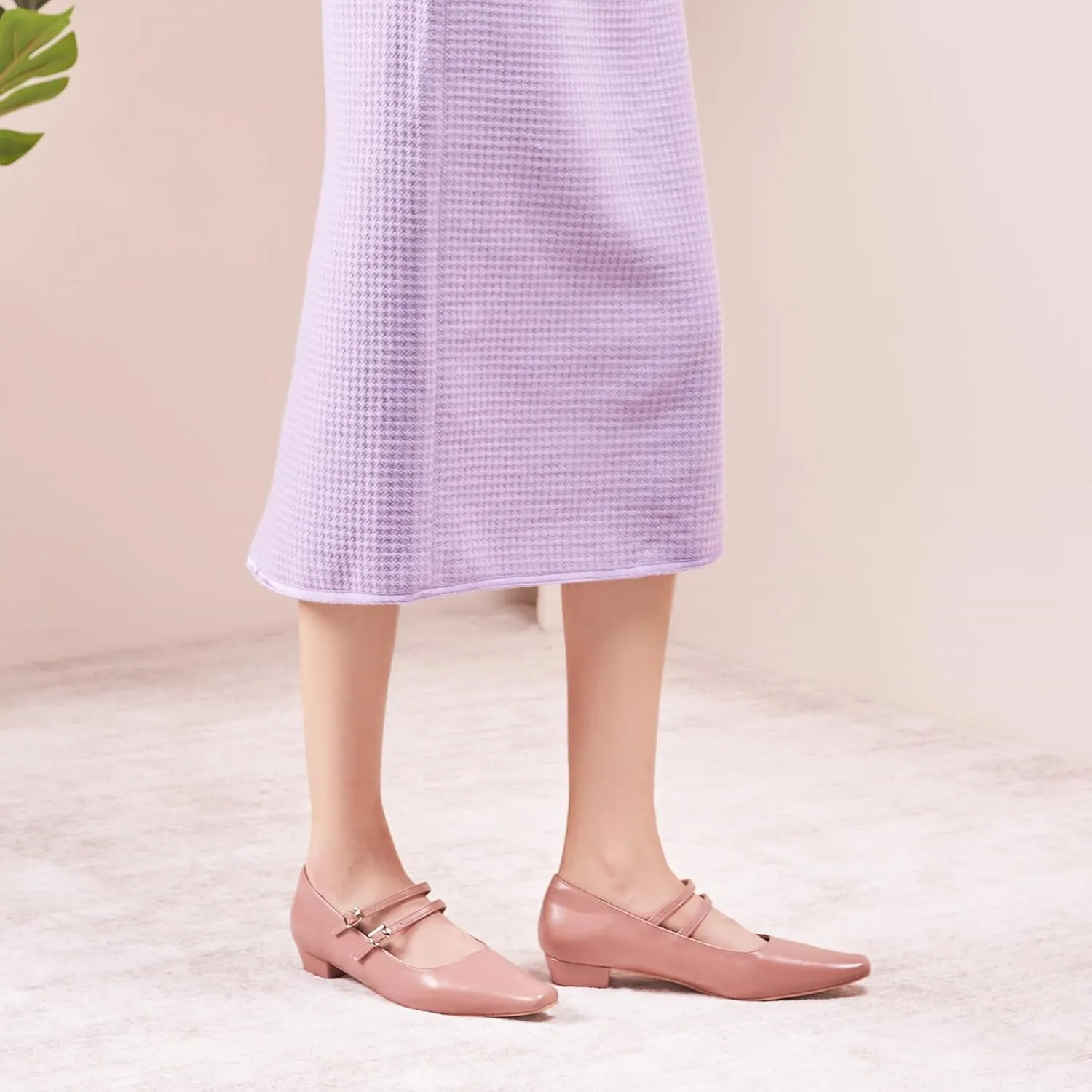 C.Paravano Women's Mary Jane Flats with Narrow Square Toe & Double Adjustable Straps - Low Block Heel Dress Pumps for Party, Office, Daily Wear