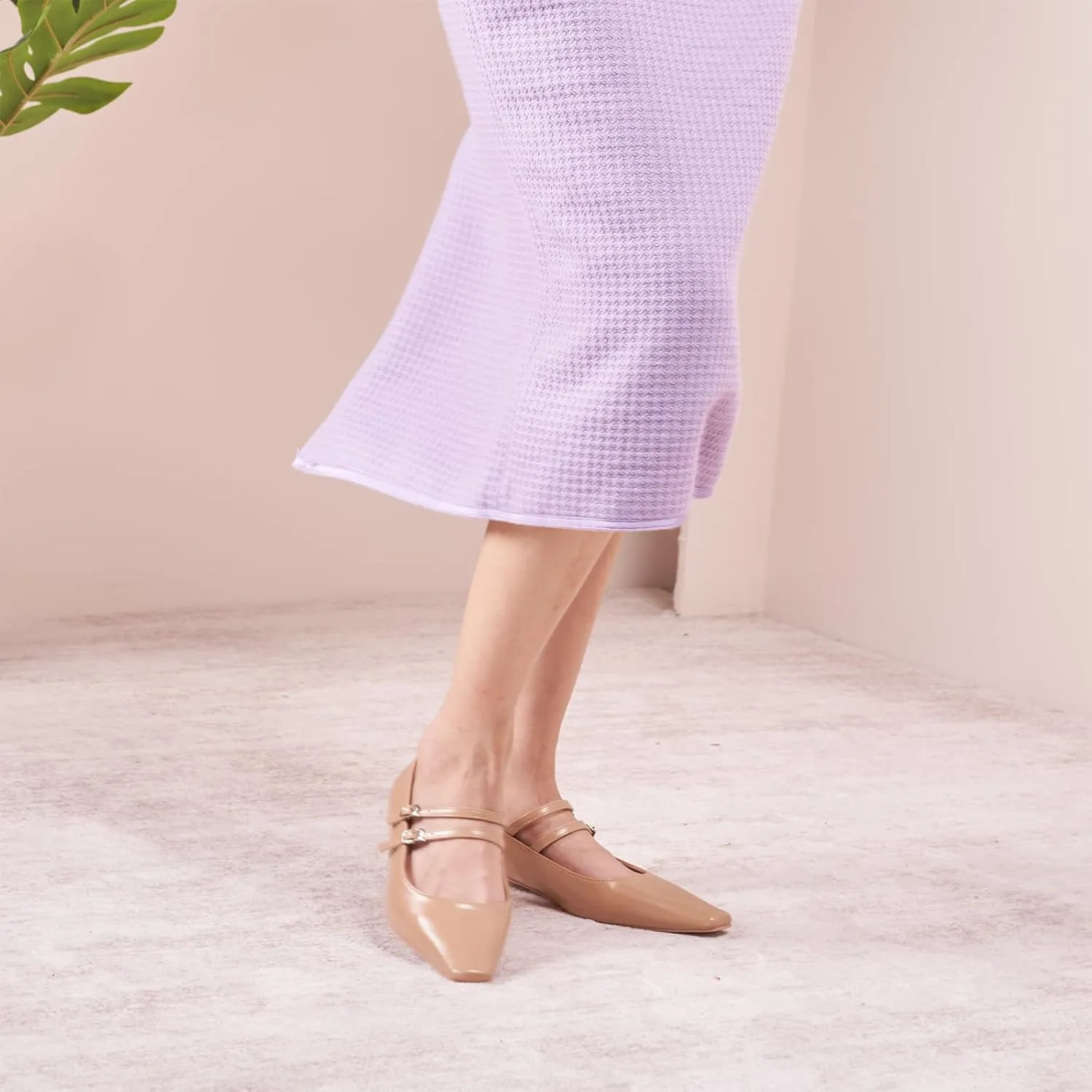 C.Paravano Women's Mary Jane Flats with Narrow Square Toe & Double Adjustable Straps - Low Block Heel Dress Pumps for Party, Office, Daily Wear