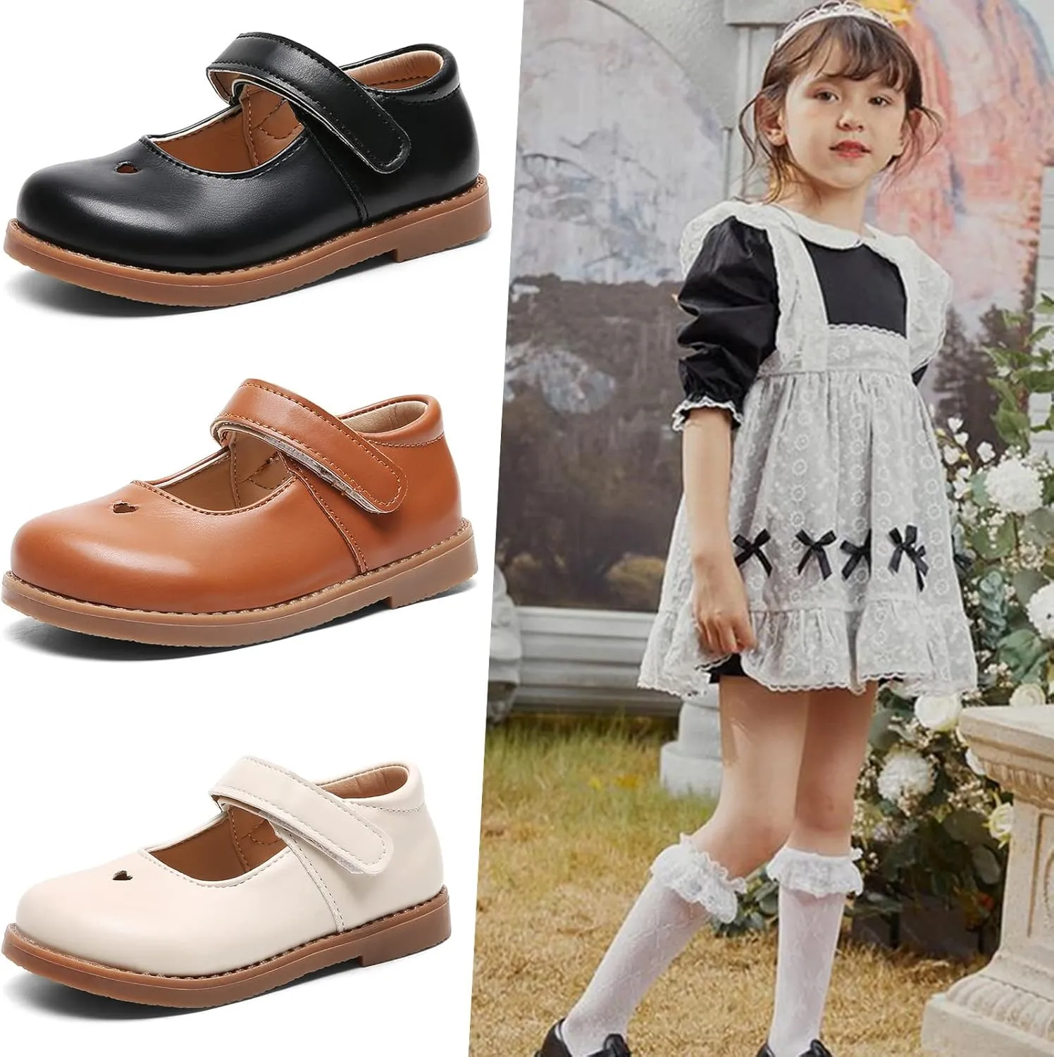 DADAWEN Girl's Classic Mary Jane Flats School Uniform Shoes Dress Shoes Party Wedding Shoes