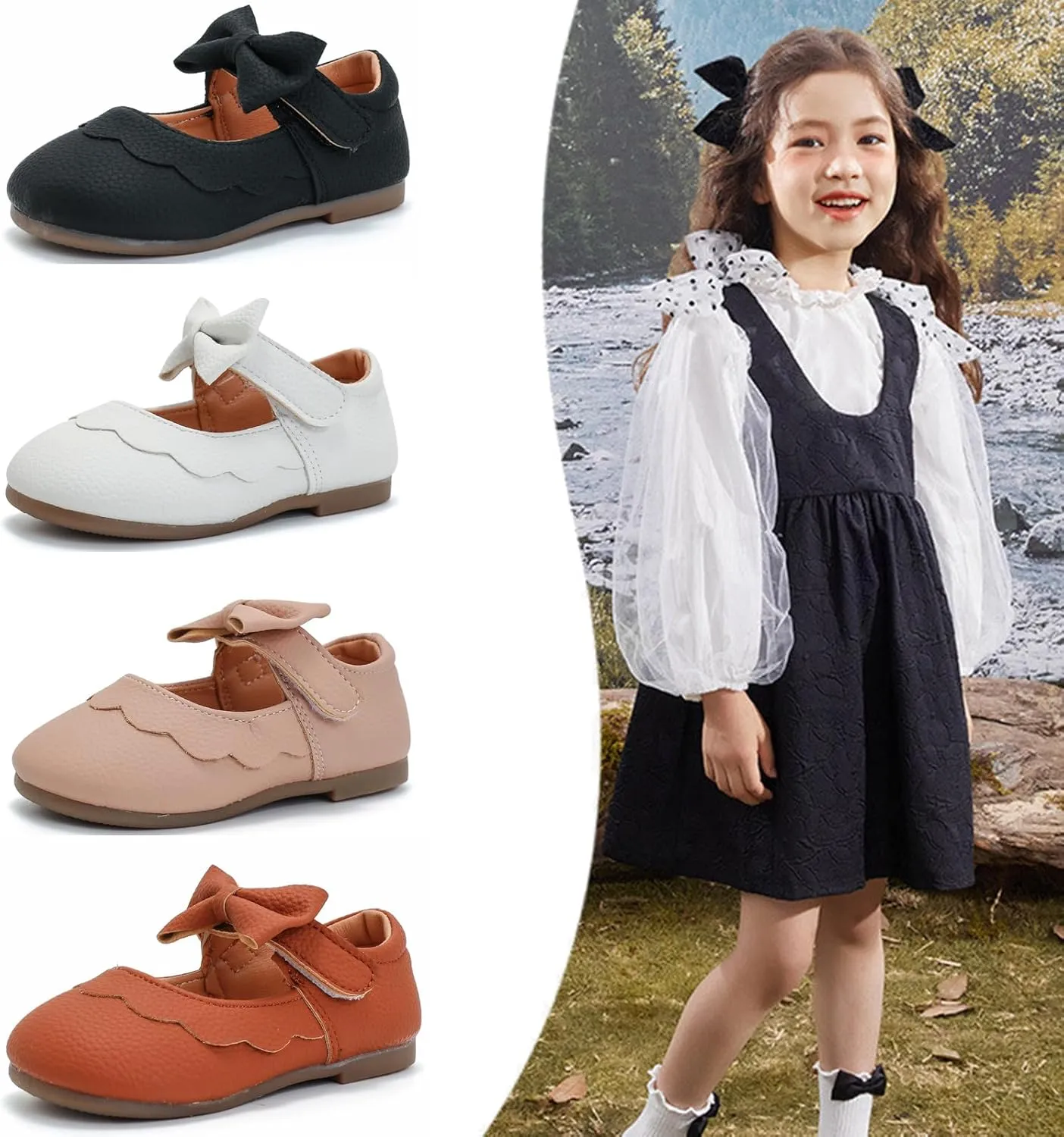 DADAWEN Girl's Classic Mary Jane Flats School Uniform Shoes Dress Shoes Party Wedding Shoes