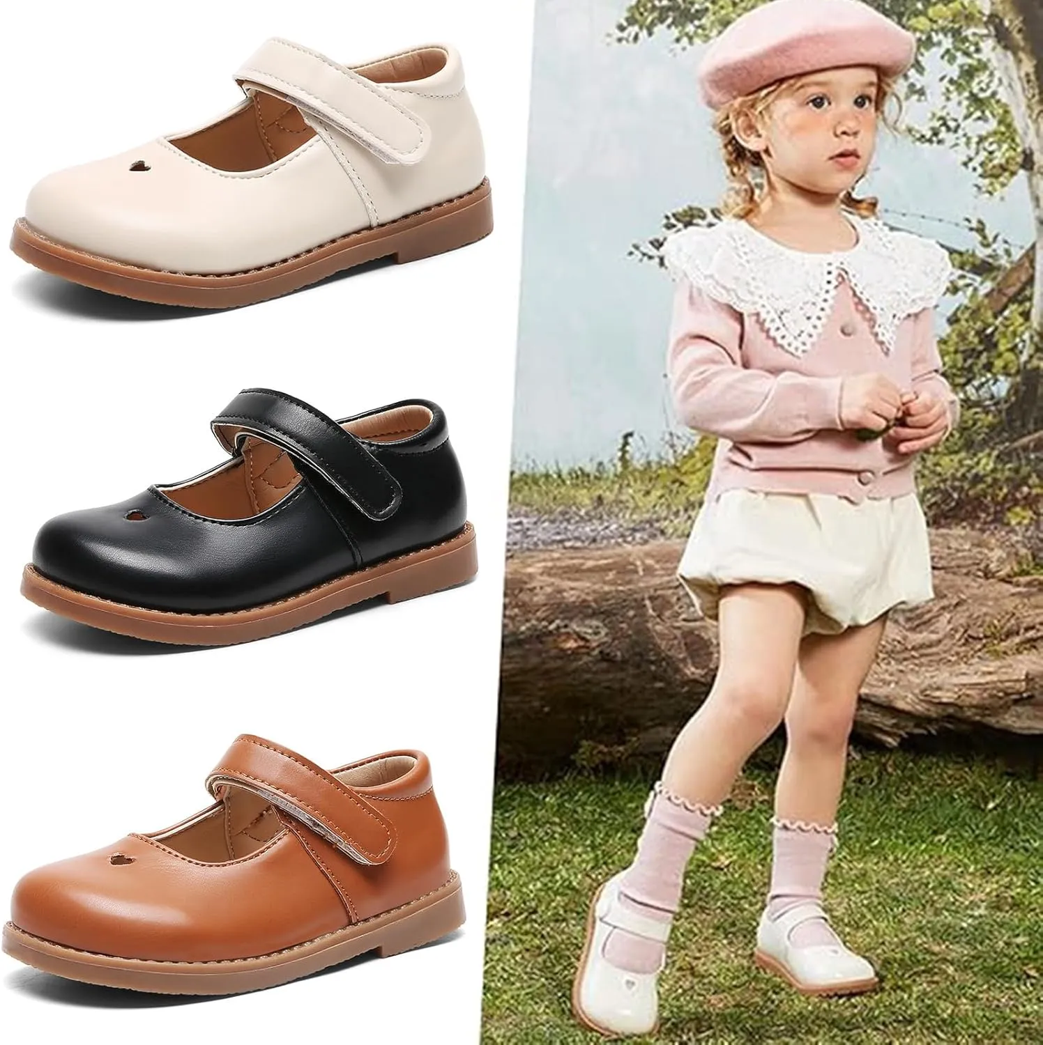 DADAWEN Girl's Classic Mary Jane Flats School Uniform Shoes Dress Shoes Party Wedding Shoes
