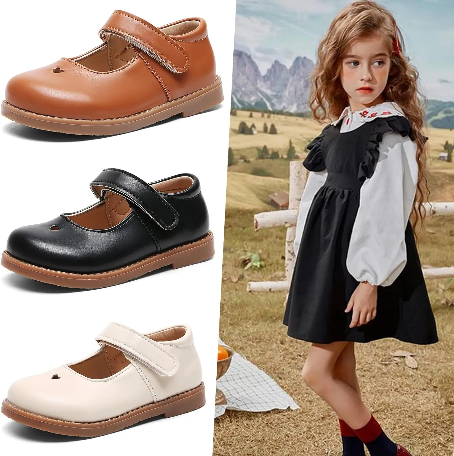 DADAWEN Girl's Classic Mary Jane Flats School Uniform Shoes Dress Shoes Party Wedding Shoes