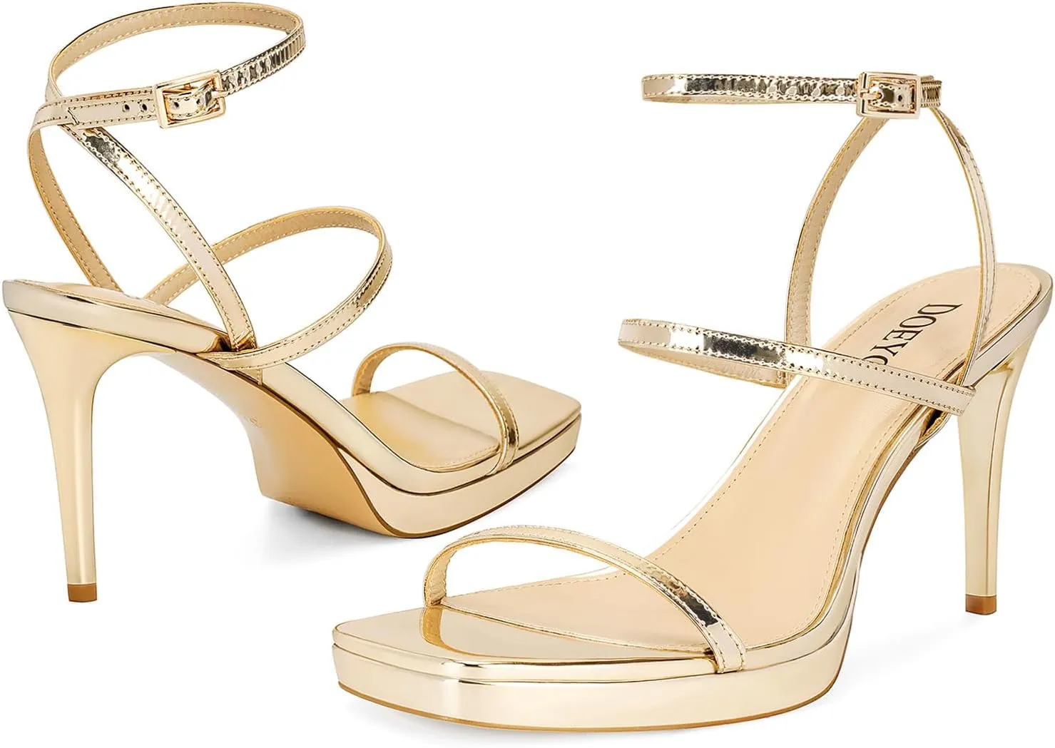 DOEYG Womens Platform Stiletto High Heels Sandals Square Open Toe Ankle Strappy Heels Comfort Dress Wedding Party Heeled Sandals Shoes
