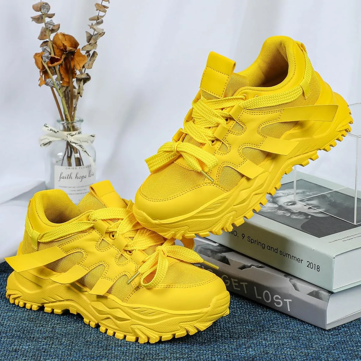 Dopamine Chunky Sneakers for Women & Girls - Breathable Mesh Platform Cute Shoes for Back to School, Beach Travel, Retro Y2K Streetwear, Comfy Trendy Everyday Minimalist Aesthetic, Hiking